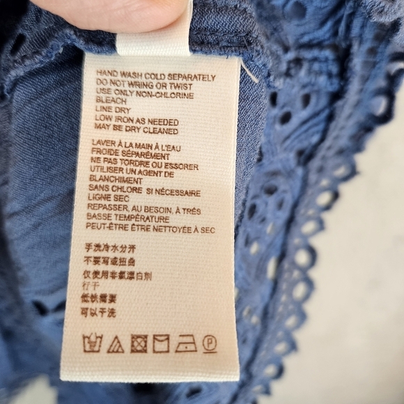 Free People Womens Tunic Sz S Blue Eyelet Trim Button Front Boho Beachy Vacation - Picture 7 of 13